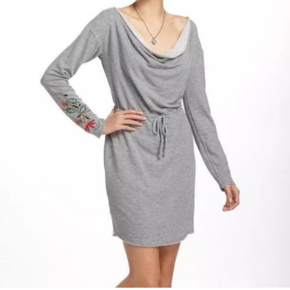 Anthropologie Dolan Port Maria T/sweat-shirt Dress Gray Embroidered Slee…